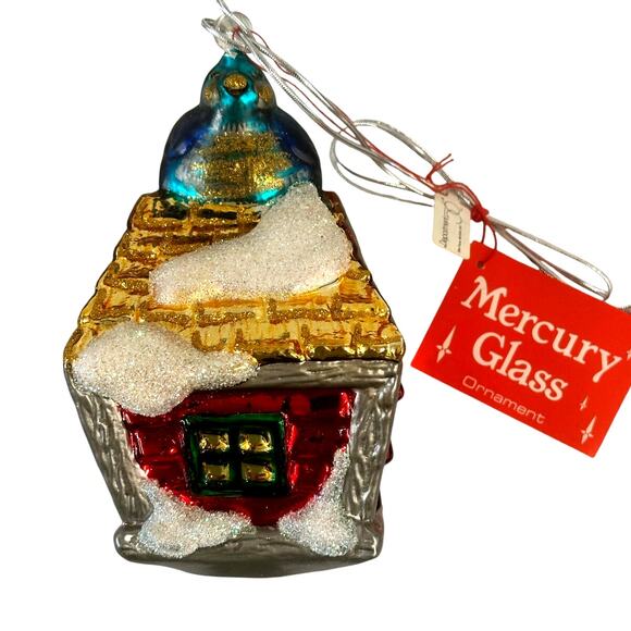 Department 56 Handblown Mercury Glass Jumbo Christmas 'Birdhouse' Ornament-NWT - Picture 5 of 6